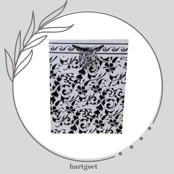 Gift Bag - Large - Black & White - Damask Pattern