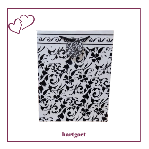 Gift Bag - Large - Black & White - Damask Pattern