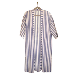 Long Linen Jacket - White & Blue - 2XL