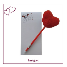 Load image into Gallery viewer, Love Bug Magnetic Notepad &amp; Red Fluffy Heart Pen
