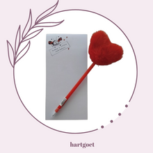 Load image into Gallery viewer, Love Bug Magnetic Notepad &amp; Red Fluffy Heart Pen
