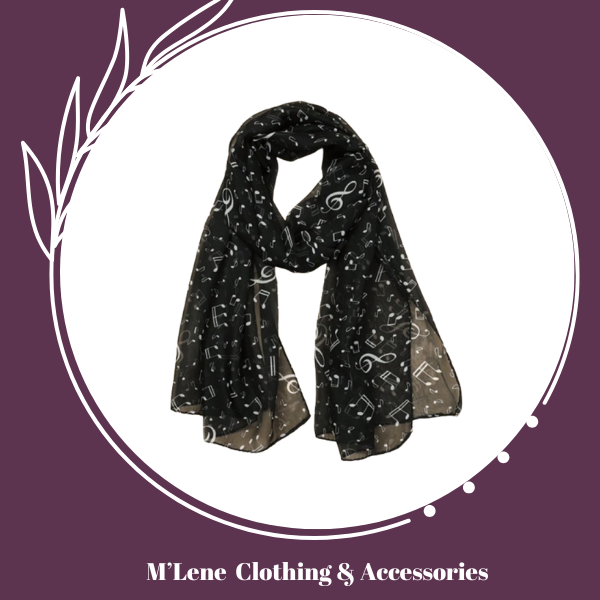 Scarf - Black - Music Notes