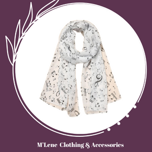 Scarf - White - Music Notes