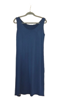 Load image into Gallery viewer, Long sleeveless navy dress on a hanger 
