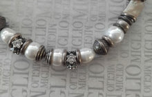 Load image into Gallery viewer, Miglio Shell Pearl &amp; Crystal Necklace – Burnished Silver Beads (45cm)
