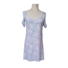 Load image into Gallery viewer, Open Shoulder Dress - White with Blue Rose Print
