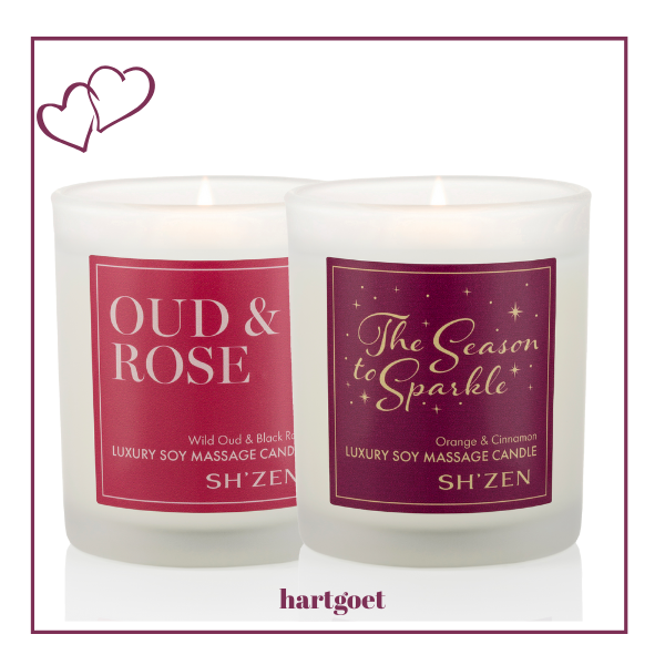 Sh'Zen Oud & Rose and The Season To Sparkle Luxury Soy Massage Candles