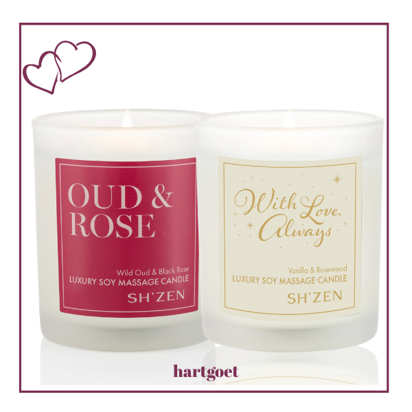 Sh'Zen Oud & Rose and With Love Always Luxury Soy Massage Candles
