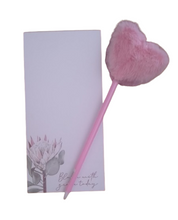 Load image into Gallery viewer, Protea Magnetic Memo Pad &amp; Pink Fluffy Heart Pen
