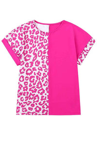 Rose Half Leopard Patchwork Short Sleeves Top