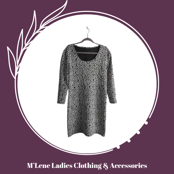 Winter Dress - Black & White Rose Print