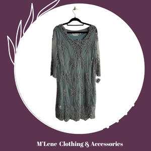 Lace Dress & Sleeveless Shift Dress -Sage - L