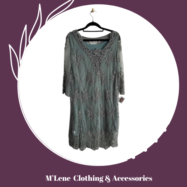 Lace Dress & Sleeveless Shift Dress -Sage - L