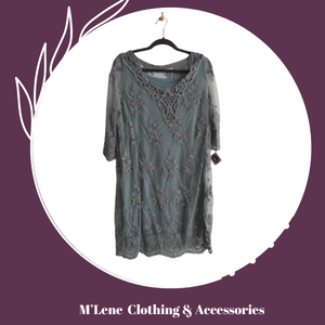 Lace Dress & Plain Sleevless Shift Dress - Sage - XL