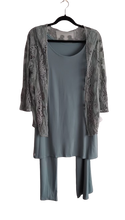 Load image into Gallery viewer, Sleeveless Shift Dress &amp; Pants &amp; Lace Jacket - Sage - L
