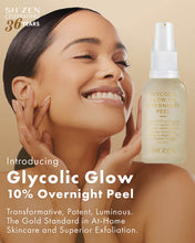 Load image into Gallery viewer, Woman applying Sh'Zen Glycolic Glow 10% Overnight Peel on beige background
