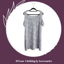 Load image into Gallery viewer, Open Shoulder Dress - White with Blue Rose Print
