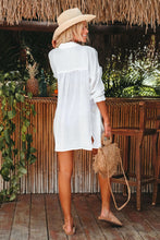 Load image into Gallery viewer, White Lightweight Shirt Style Beach Cover-up
