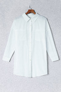 Ladies White Lightweight Shirt Style Beach Cover-up