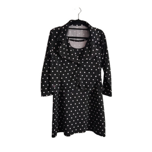 Crop Blazer With Button - Black With White Polkadots