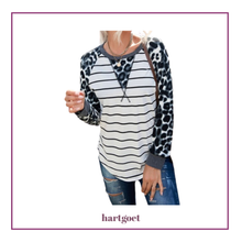Load image into Gallery viewer, Leopard Print &amp; Striped Raglan Sleeve Top
