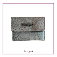 Load image into Gallery viewer, Embossed imitation leather wallet with brand name on a white background
