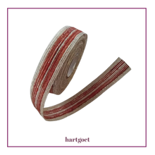 Load image into Gallery viewer, Strip of red and beige striped fabric with 'hartgoet' branding on a white background
