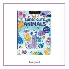 Load image into Gallery viewer, Coloring book titled 'Super Cute Animals' with various animal illustrations on a blue background.
