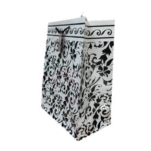 Load image into Gallery viewer, Side view of large gift bag with black and white damask pattern
