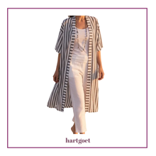 Load image into Gallery viewer, Long Linen Jacket - White &amp; Charcoal Stripe - Earth Angel Clothing
