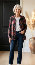 Load image into Gallery viewer, Edith Jacket - Black/Wine/Blue Paisley Design

