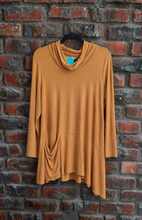 Load image into Gallery viewer, Mustard colour top on a hanger against a brick wall
