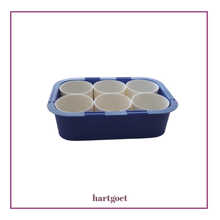 Load image into Gallery viewer, 4 White paint pots in a blue container on a white background,.  
