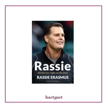 Load image into Gallery viewer, Book cover of 'Rassie' by Rassie Erasmus with a portrait of the author on a white background.
