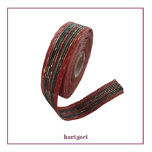 Load image into Gallery viewer, Roll of red and green striped ribbon with 'hartgoet' branding on a white background
