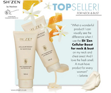 Load image into Gallery viewer, Two tubes of Sh'Zen Cellular Boost for neck and bust with a customer review
