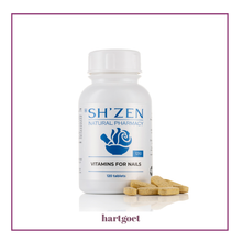 Load image into Gallery viewer, Sh'Zen vitamins for nails bottle with a few tablets
