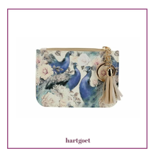 Load image into Gallery viewer, Small pouch with peacock design and tassel on a white background, featuring the brand 'hartgoet'.
