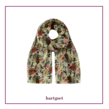Load image into Gallery viewer, Floral patterned scarf with 'hartgoet' branding on a white background
