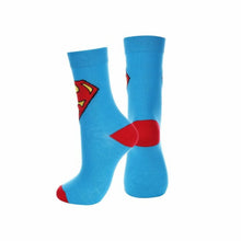 Load image into Gallery viewer, Back view of blue socks with Superman  logo
