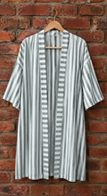 Load image into Gallery viewer, Long Linen Jacket - White &amp; Charcoal Stripe - Earth Angel Clothing
