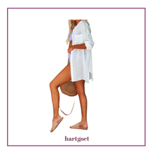 Load image into Gallery viewer, Ladies White Lightweight Shirt Style Beach Cover-up
