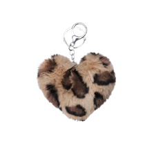 Load image into Gallery viewer, Fluffy Heart Keyring - Leopard Print
