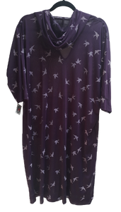 Printed mesh hooded dress - purple/grape
