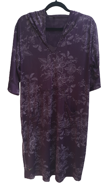 Printed mesh hooded dress - purple/grape