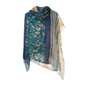 Scarf - Blue & Yellow Floral Panel