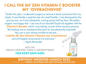 Sh'Zen Vitamin C Boosting Concentrate (15ml) and Mega C & Rosehip tablets (30)