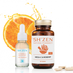 Sh'Zen Vitamin C Boosting Concentrate (15ml) and Mega C & Rosehip tablets (30)