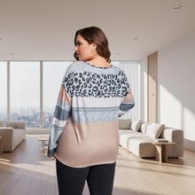 Load image into Gallery viewer, Person wearing the pink and grey colour block top, showing the back of the item
